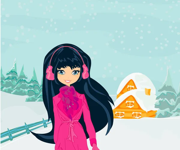 Happy winter meisje — Stockvector