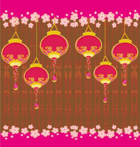 Carte Nouvel An chinois - Lanternes chinoises traditionnelles — Image vectorielle