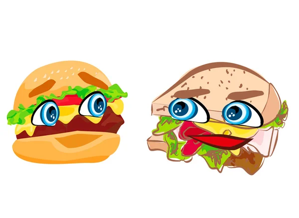 Hamburger with cute face — Stock Vector