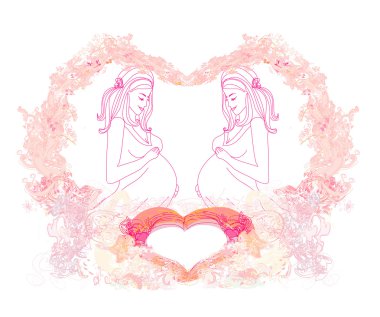 Mutlu hamile kadın, bebek partisi kartı.