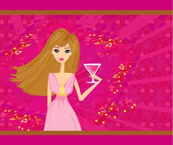 Красивая диско девушка с напитком — стоковый вектор