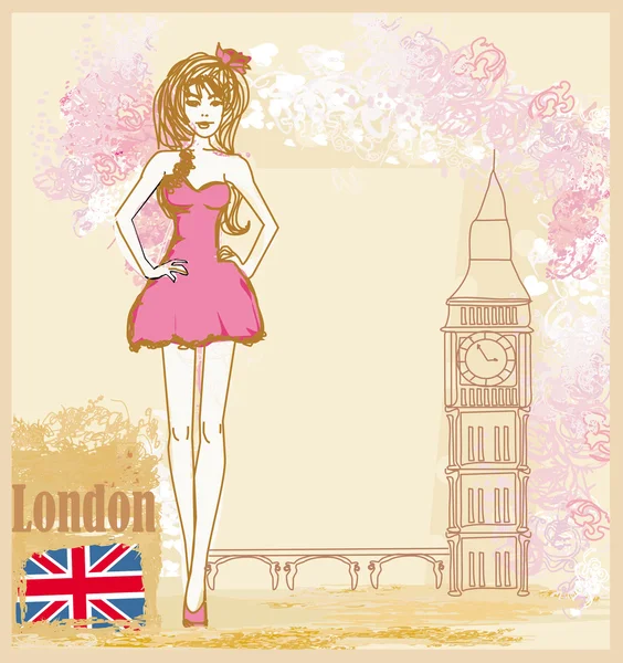 Bella donna a Londra carta — Vettoriale Stock