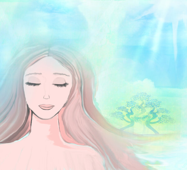 llustration of an abstract portrait of a girl.