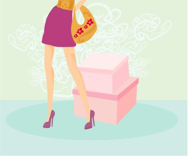 Kadın bacakları ve çantasının vektörü