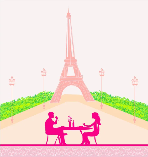 Junges Paar flirtet und trinkt Champagner in Paris — Stockvektor