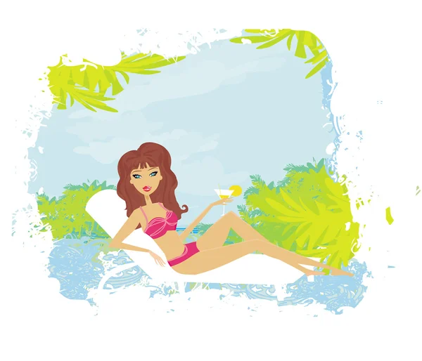 Chica tomando el sol — Vector de stock