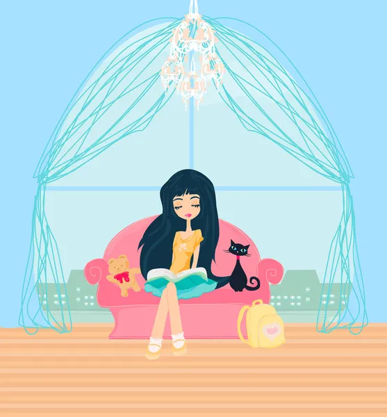 Teen ragazza leggendo un libro — Vettoriale Stock