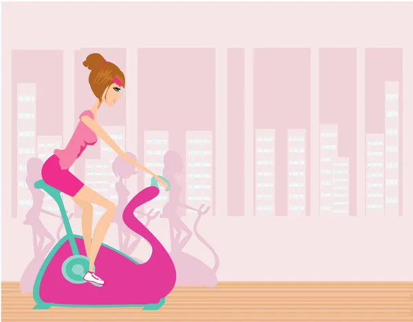 Cyclisme d'intérieur - Cyclisme pour filles au gymnase — Image vectorielle