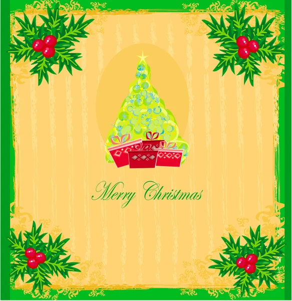 抽象的なホリーベリーの装飾とクリスマスツリー — ストックベクタ