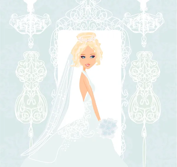 Bride at the salon in wedding dress — Stock Vector