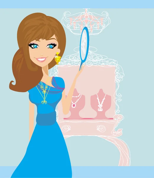 Chica y joyas — Vector de stock