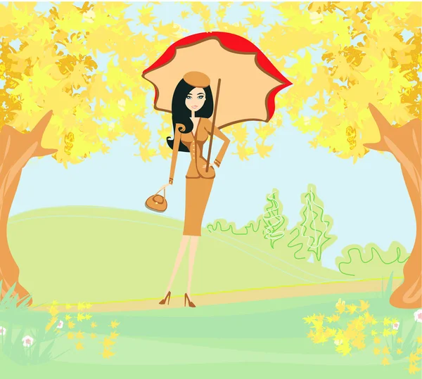 Schöne Frau mit Regenschirm — Stockvektor