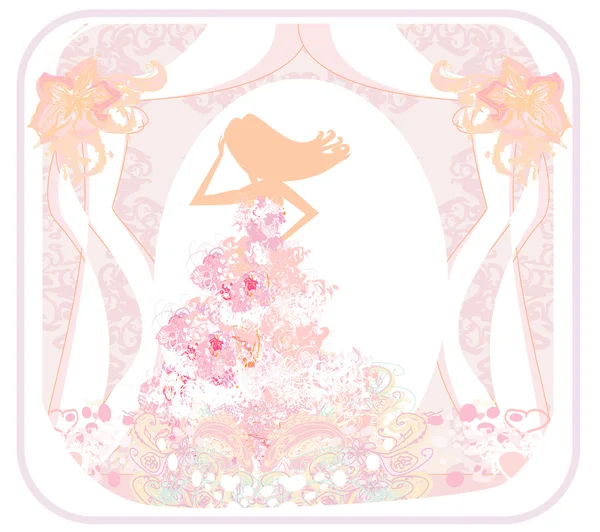 Abstrait belle mariée florale silhouette femme — Image vectorielle