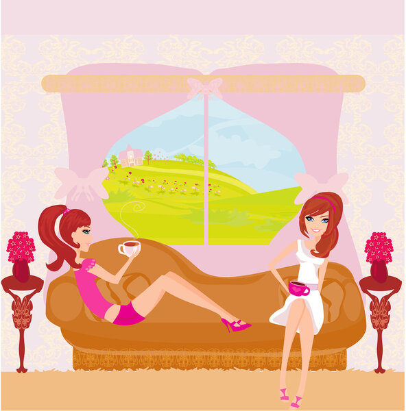 cute pretty girls in coffee break