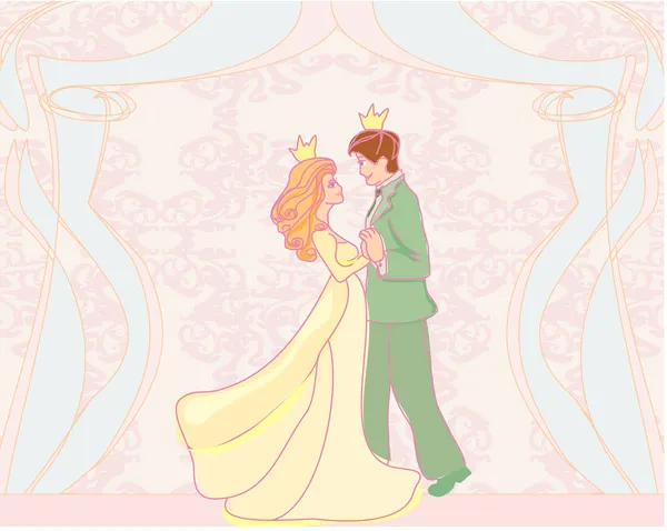 Dans eden prens ve prensesin resmi. — Stok Vektör