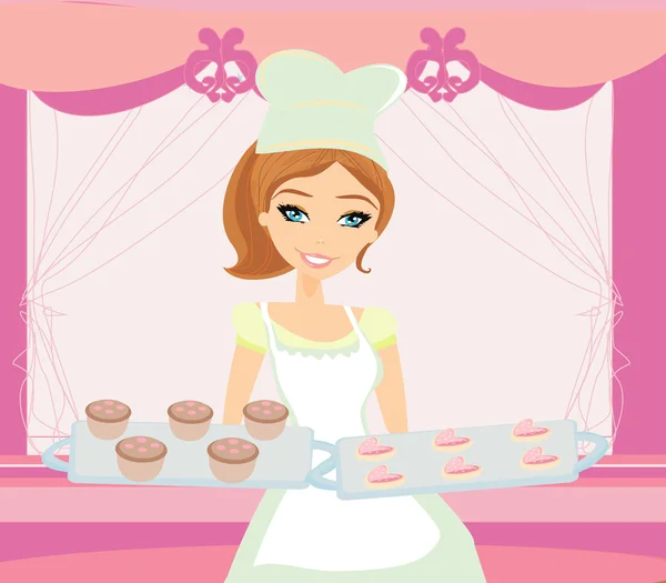 Belle vendeuse dans une boulangerie — Image vectorielle