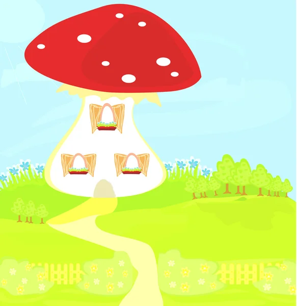 Drôle de maison de champignons dessin animé — Image vectorielle