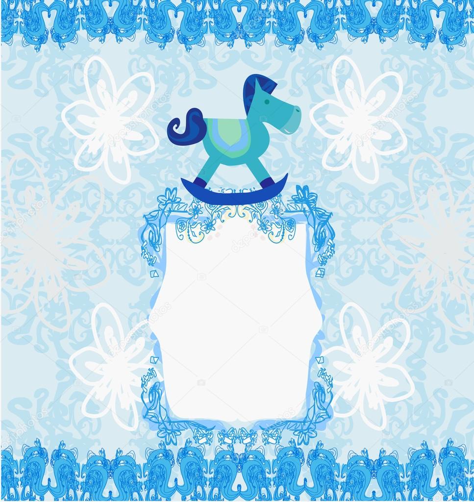 Baby boy arrival card with rocking horse