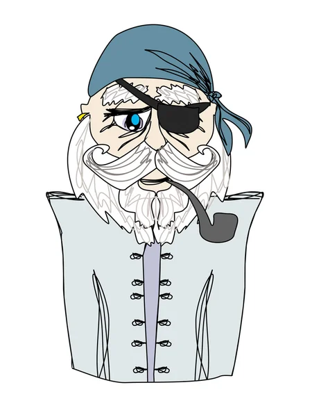 Old pirate captain , doodle portrait — Stock Vector