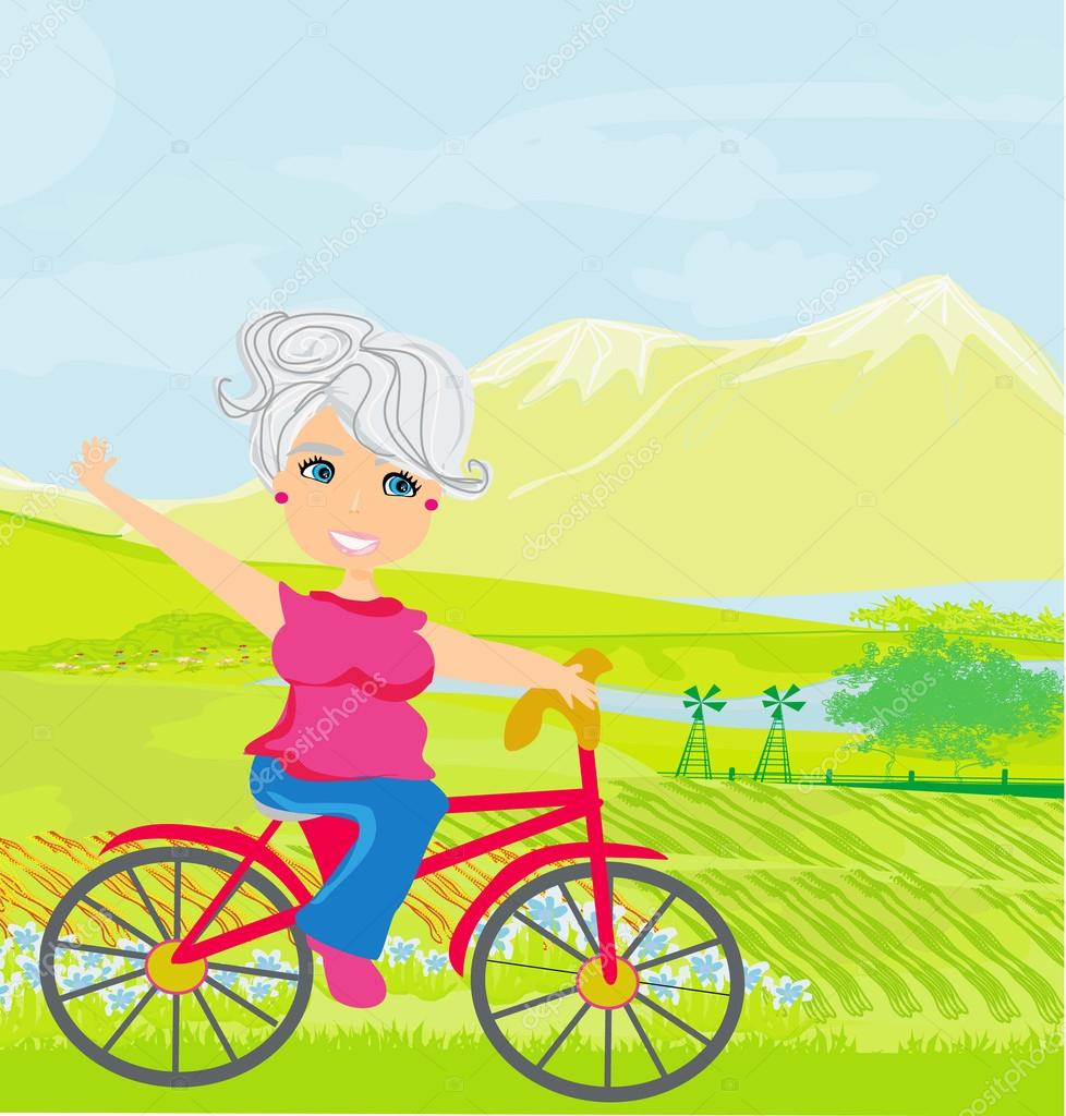 Elderly woman on a bicycle Stock Vector by ©JackyBrown 26872659