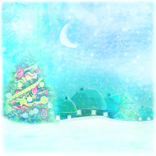 Noite de Natal no cartão da aldeia — Fotografia de Stock