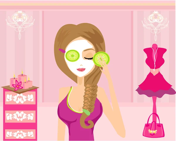 Cute girl applying moisturizer in elegant dressing room — Stock Vector