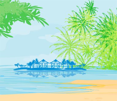 Tropik sahil manzarası vektörü