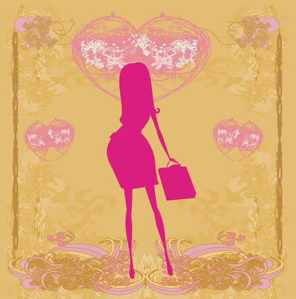 Novo cartão de anúncio do bebê com mulher grávida — Vetor de Stock