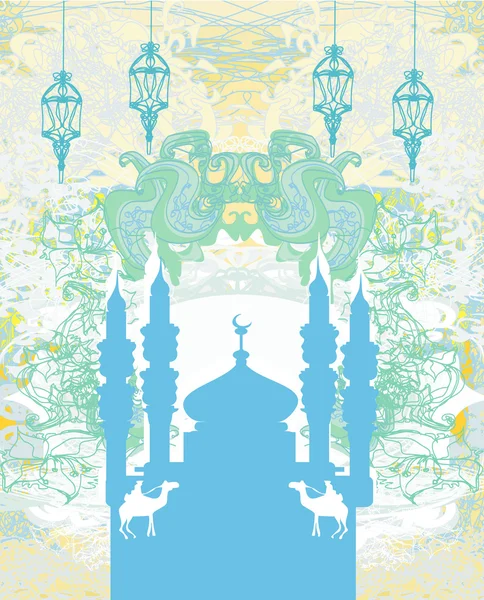 Fondo patrón artístico con mezquita — Vector de stock