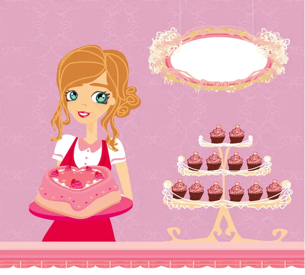 Belle vendeuse dans une boulangerie — Image vectorielle