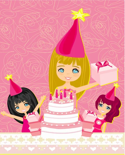 A vector illustration of kids celebrating a birthday party — Stock Vector