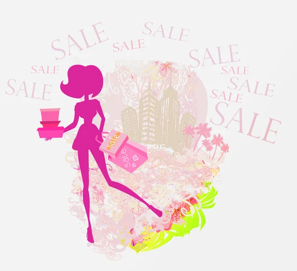 Abstract fashion girl Shopping - summer Sale — Stock Vector