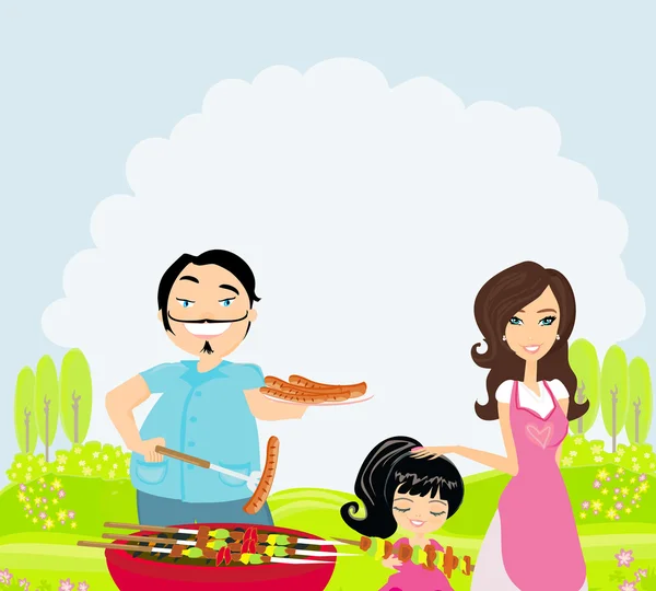 A vector illustration of a family having a picnic in a park — Stock Vector