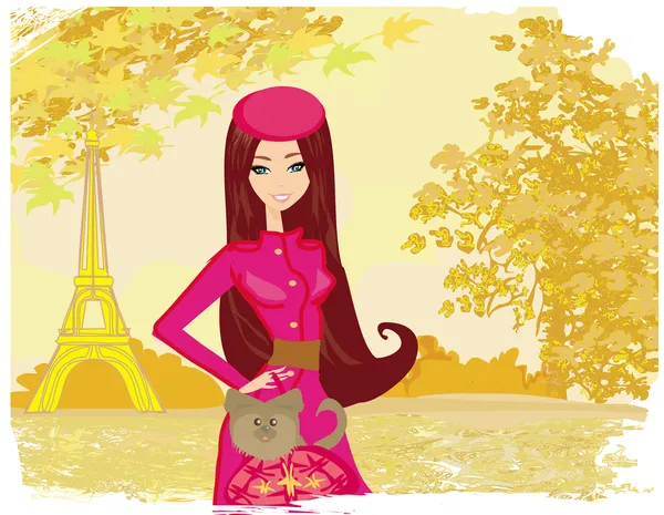 Paris in the autumn, beautiful women Shopping — Stock Vector