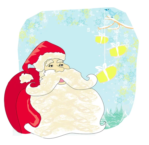 圣诞老人和小鸟的圣诞卡 — 图库矢量图片