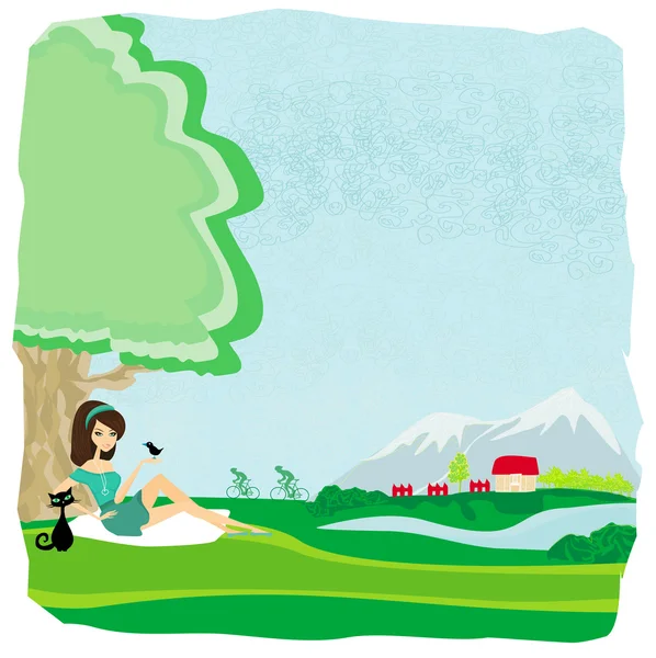 Girl relaxes in the park — Stock Vector