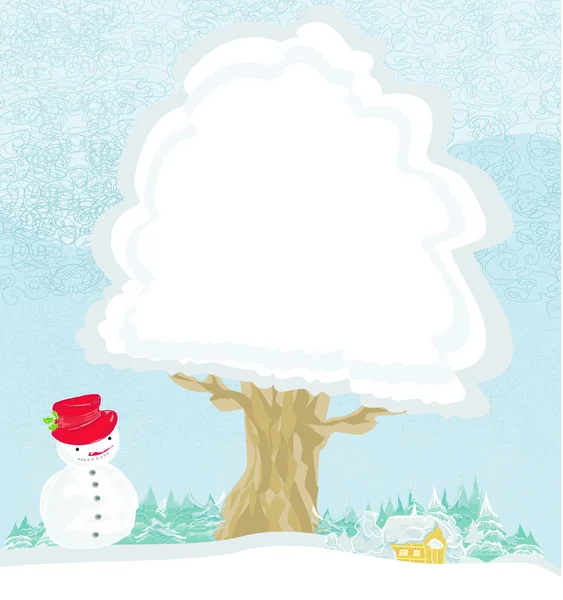 Fondo del árbol de invierno - paisaje con una casa, árboles de Navidad — Vector de stock