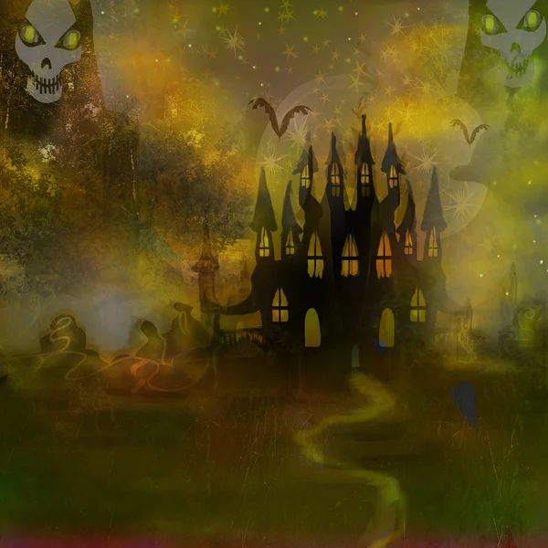 Grungy Halloween background with haunted house — Stock Photo, Image