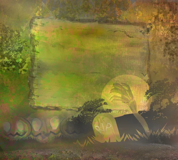 Zombie sortir de sa tombe, conception Halloween cadre en bois — Photo