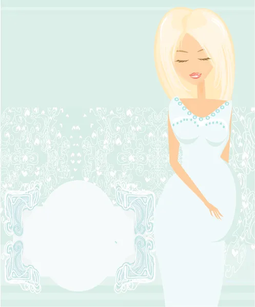 Happy pregnant woman, baby shower card — Stock Vector