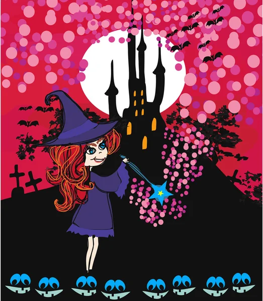 Mignon dessin animé illustration d'une sorcière — Image vectorielle