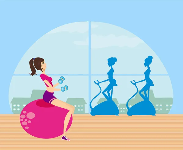 Spor salonunda egzersiz yapan kızlar. — Stok Vektör