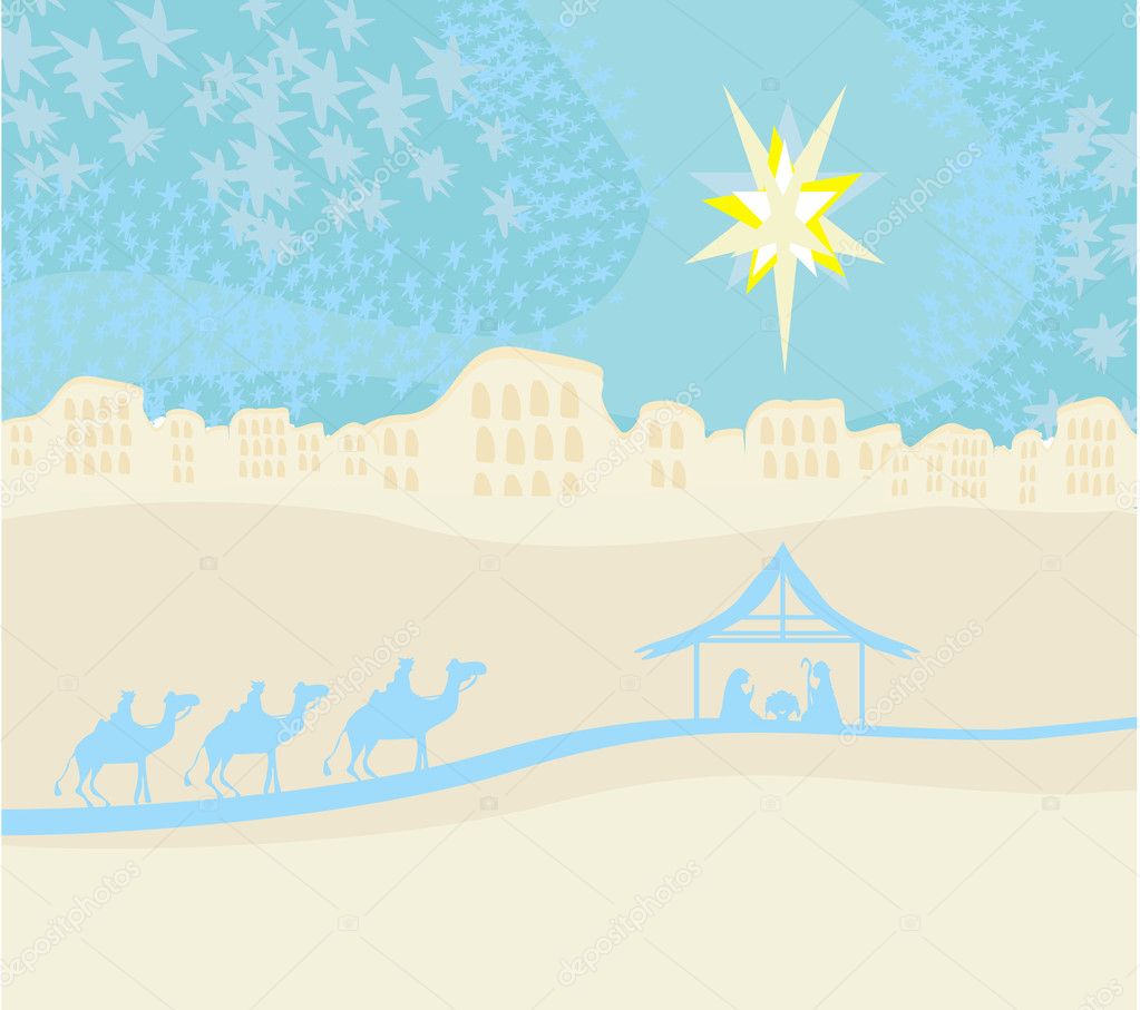 Biblical scene - birth of Jesus in Bethlehem.