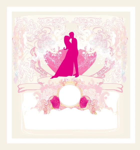 Carte de vœux floral avec silhouette de couple romantique — Image vectorielle