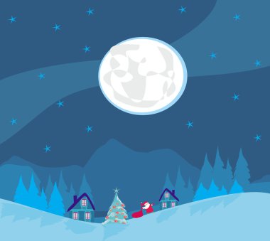 Evler ve Noel Baba ile kış manzarası