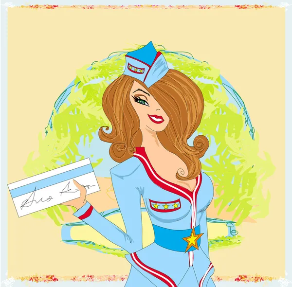 Sexy Stewardess with ticket — Stock Vector