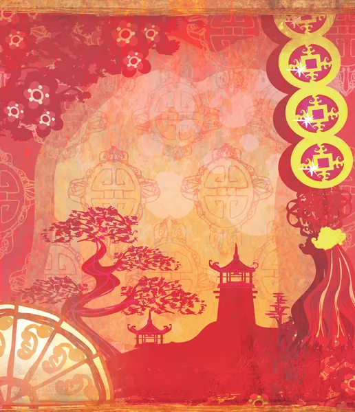 Cartão de paisagem chinesa decorativa — Fotografia de Stock