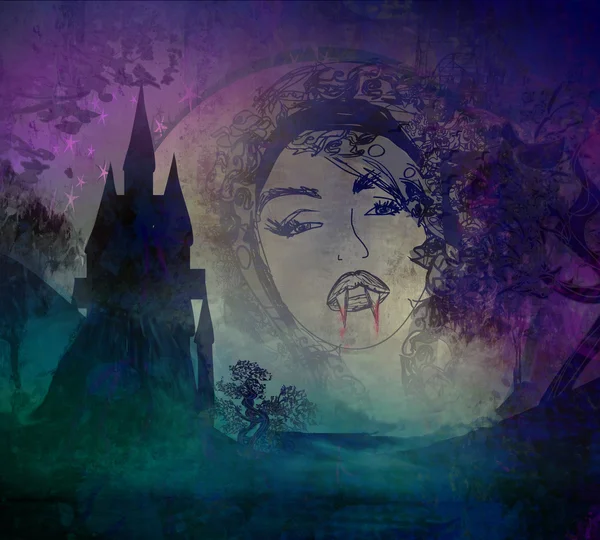 Красива дівчина вампіра на фоні Хеллоуїна — стокове фото