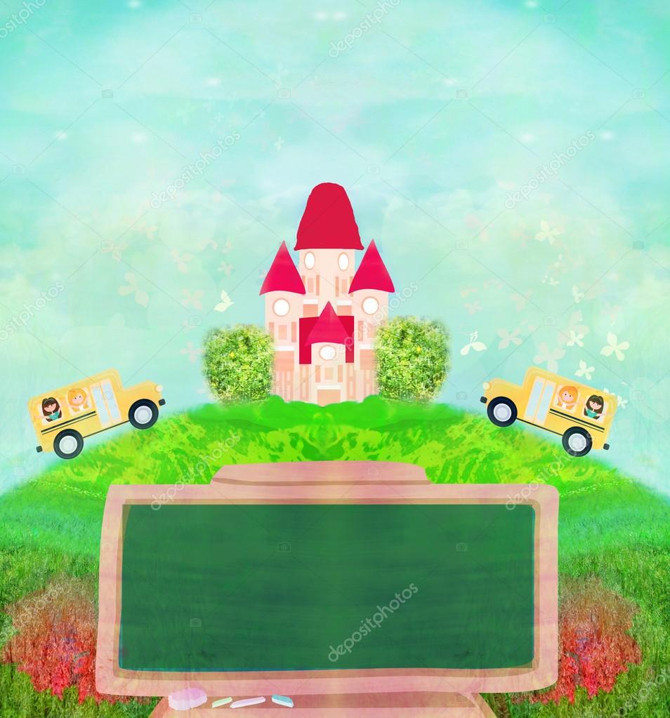 Autobús escolar rumbo a la escuela con niños felices — Foto de stock  #31524043 © JackyBrown, image size:954x1023