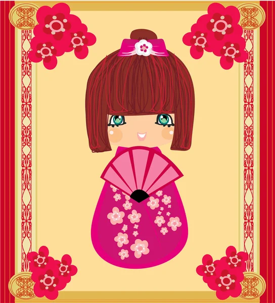 Kokeshi doll cartoon character , beautiful abstract card — Stock Vector